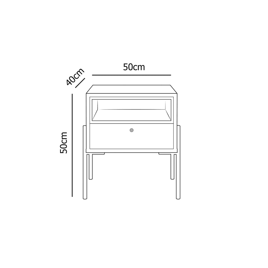 Table de chevet avec 1 tiroir en bois clair et m&eacute;tal noir