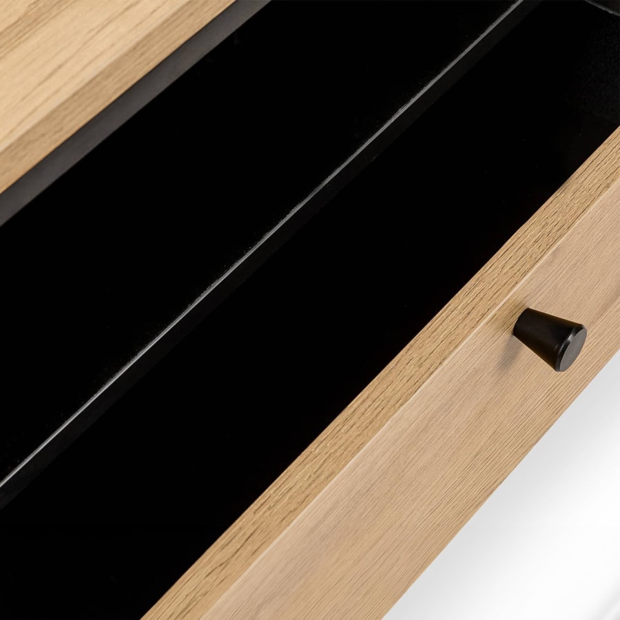 Table de chevet avec 1 tiroir en bois clair et m&eacute;tal noir