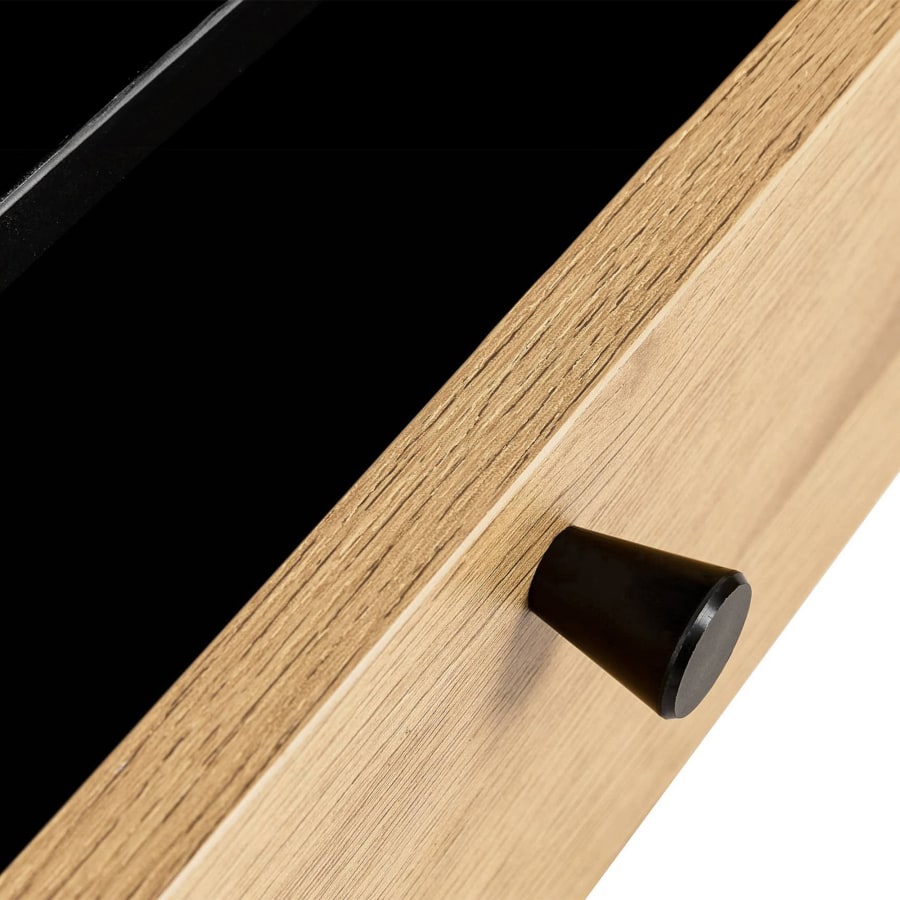 Table de chevet avec 1 tiroir en bois clair et m&eacute;tal noir