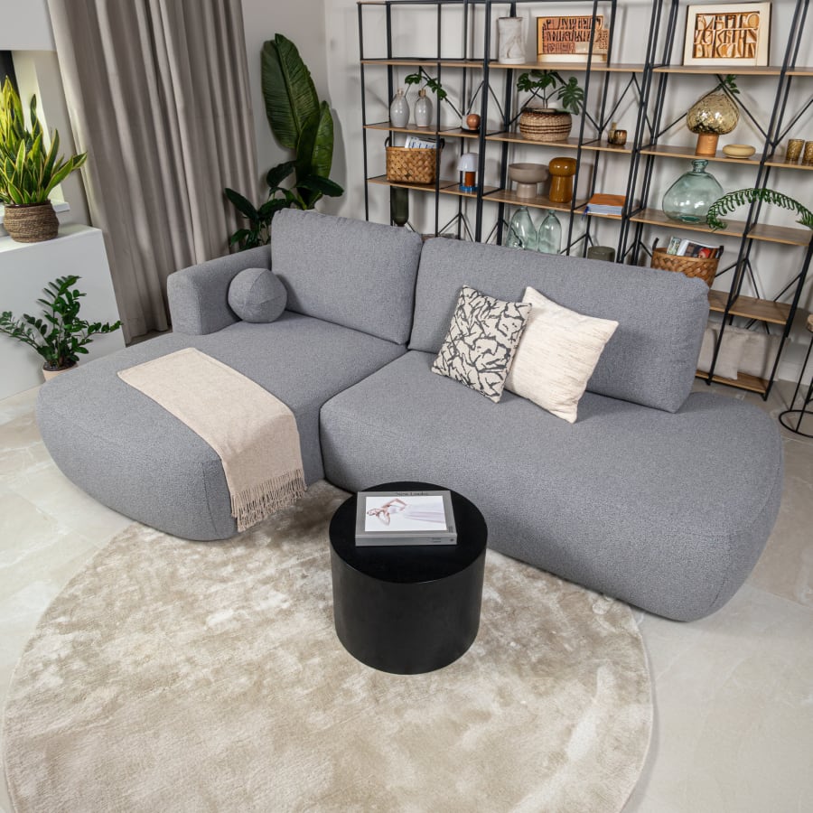 Canap&eacute; d&rsquo;angle convertible avec coffre effet peau de mouton gris - Angle gauche