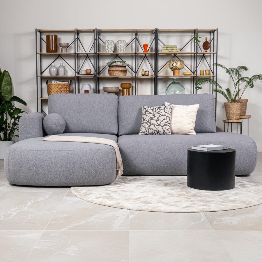 Canap&eacute; d&rsquo;angle convertible avec coffre effet peau de mouton gris - Angle gauche