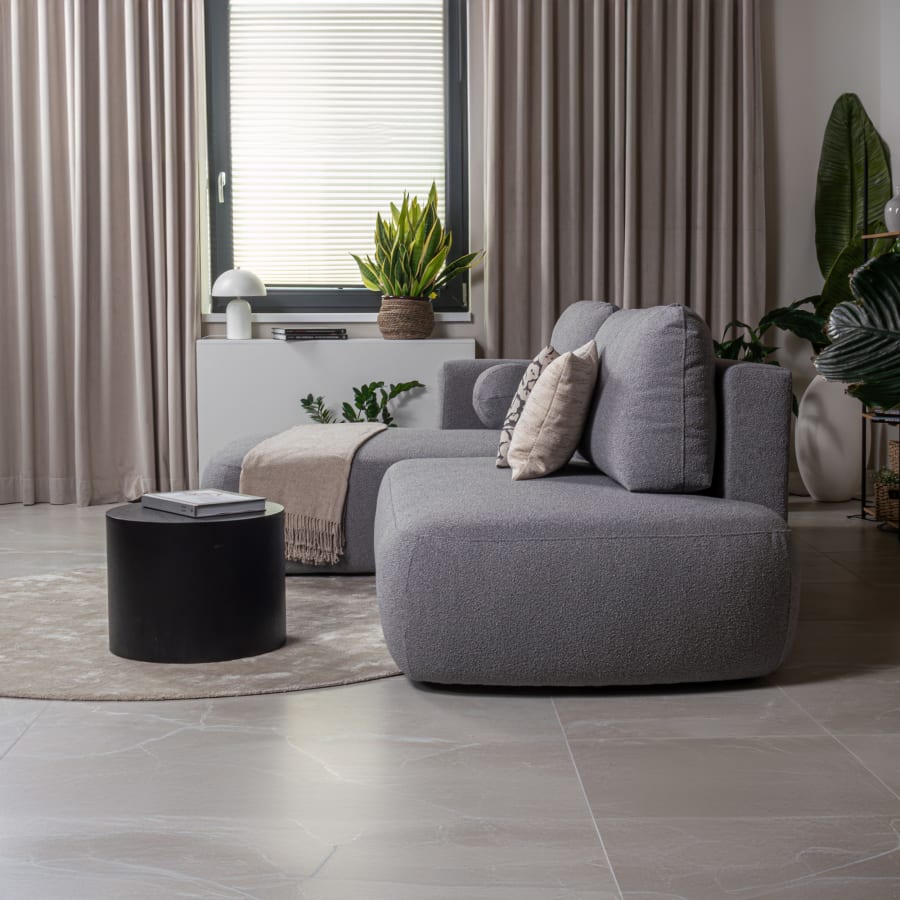 Canap&eacute; d&rsquo;angle convertible avec coffre effet peau de mouton gris - Angle gauche