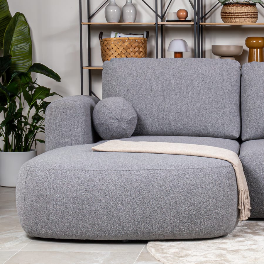 Canap&eacute; d&rsquo;angle convertible avec coffre effet peau de mouton gris - Angle gauche
