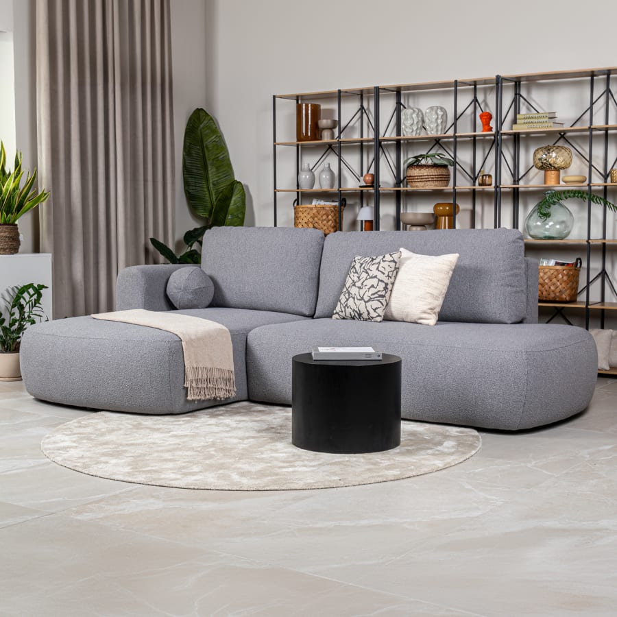 Canap&eacute; d&rsquo;angle convertible avec coffre effet peau de mouton gris - Angle gauche