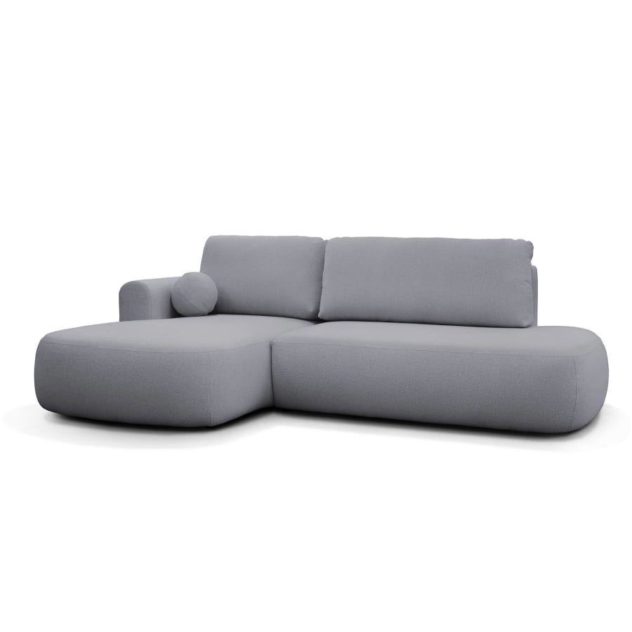 Canap&eacute; d&rsquo;angle convertible avec coffre effet peau de mouton gris - Angle gauche