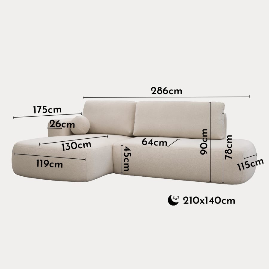 Canapé d’angle convertible avec coffre effet peau de mouton  - Angle gauche