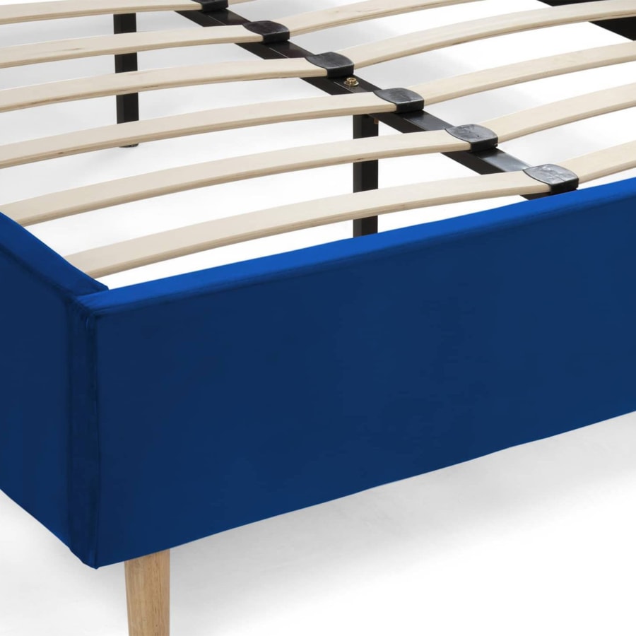 Lit double capitonn&eacute; en tissu velours bleu 180x200 cm