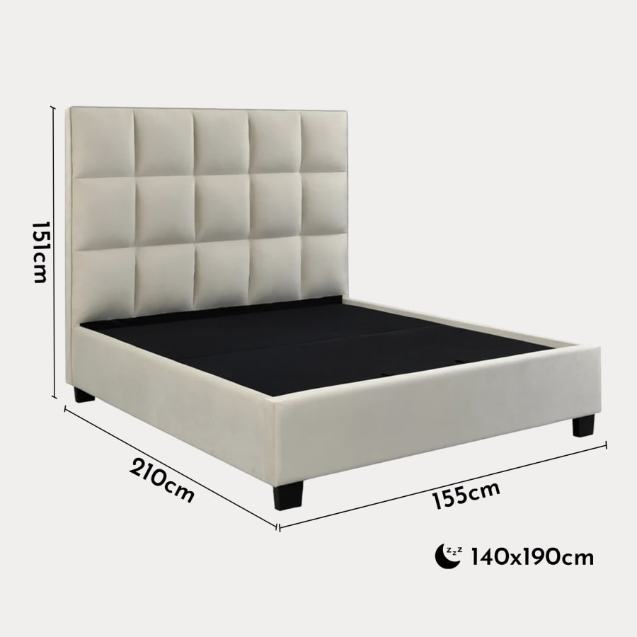 Lit design avec coffre de rangement velours beige 140x190 cm