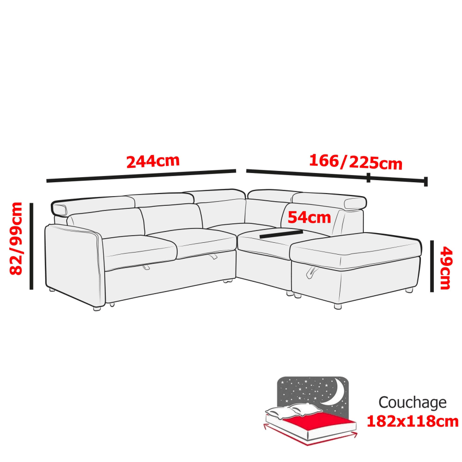 Canapé d'angle convertible coffre de rangement en tissu beige - Angle droit