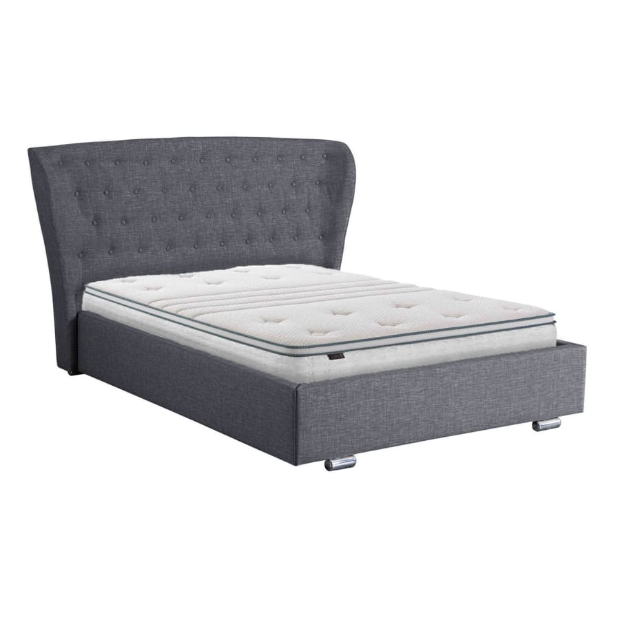 Lit capitonn&eacute; en lin gris anthracite 180x200 avec coffre de rangement