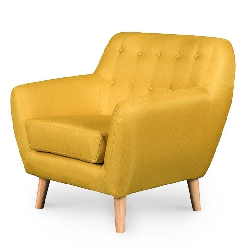 Fauteuil scandinave en tissu jaune