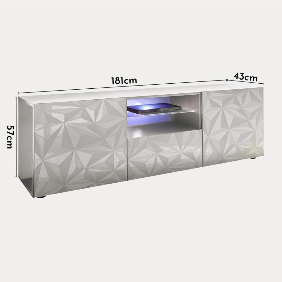 Meuble TV design 2 portes 2 niches et 1 tiroir blanc