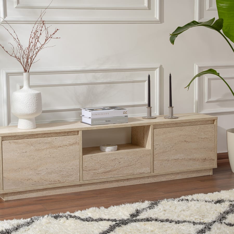 Meuble TV 3 portes 1 niche beige