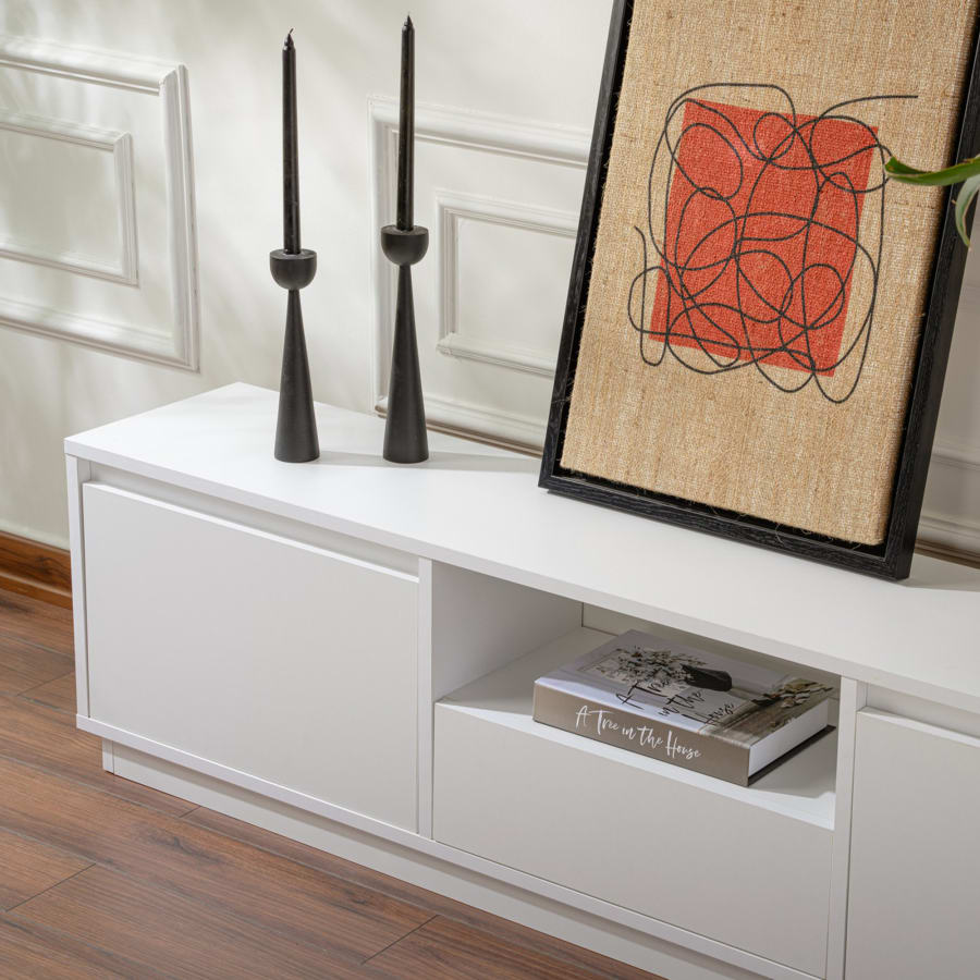 Meuble TV 3 portes 1 niche blanc