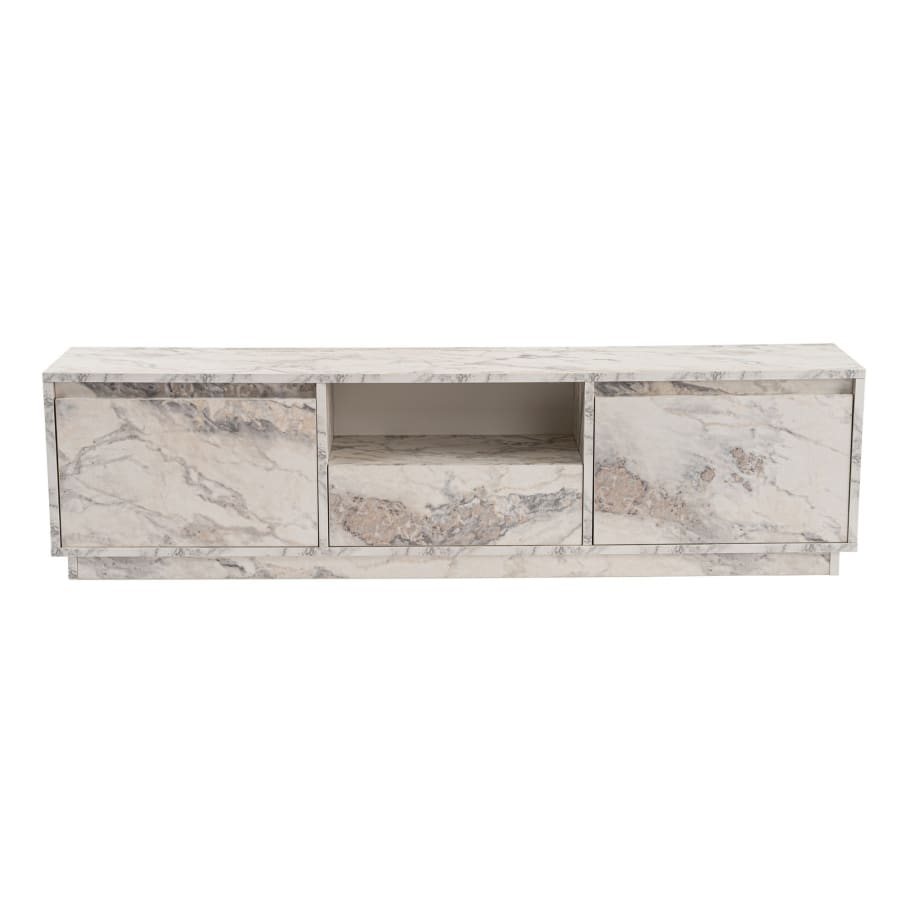 Meuble TV 3 portes 1 niche couleur marbre blanc et gris