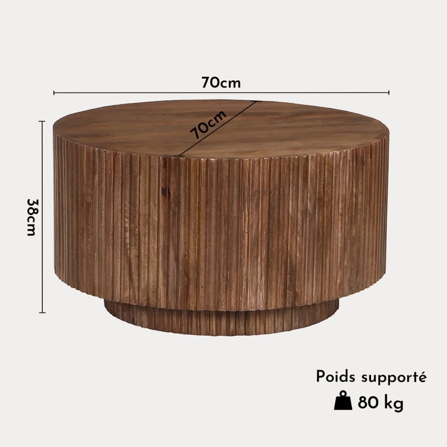Table basse bois de manguier brun clair 70 cm