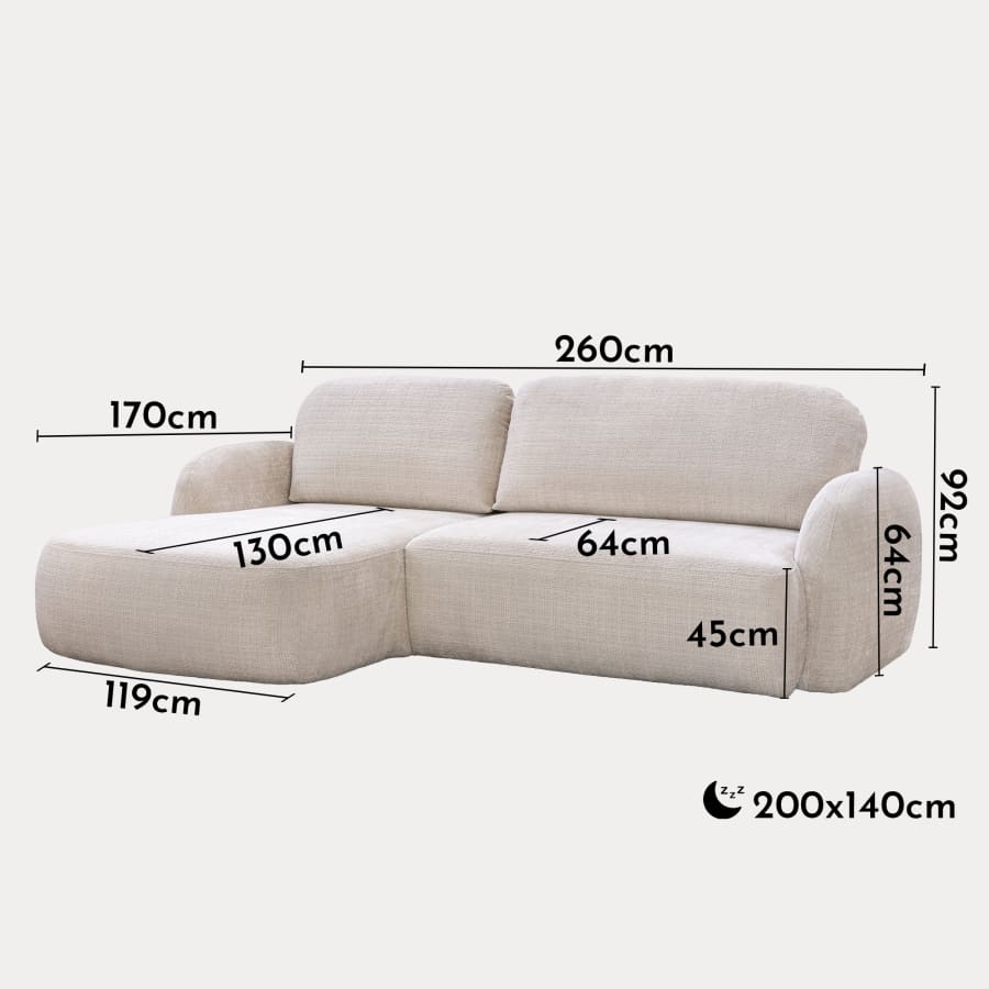 Canapé d'angle convertible avec coffre en tissu beige - Angle gauche