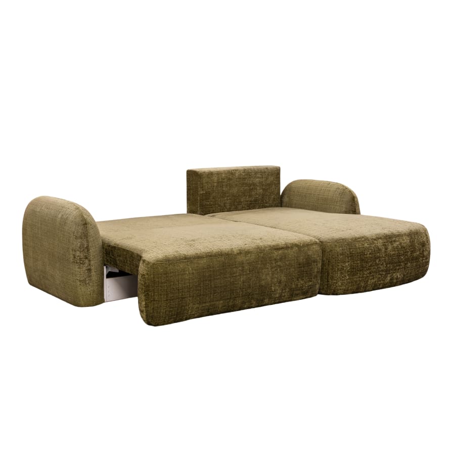 Canapé d'angle convertible avec coffre en tissu vert - Angle droit