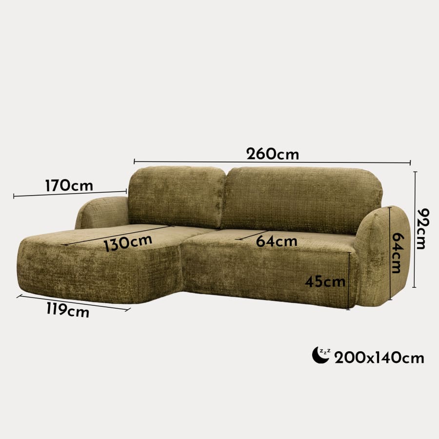 Canap&eacute; d'angle convertible avec coffre en tissu vert - Angle gauche