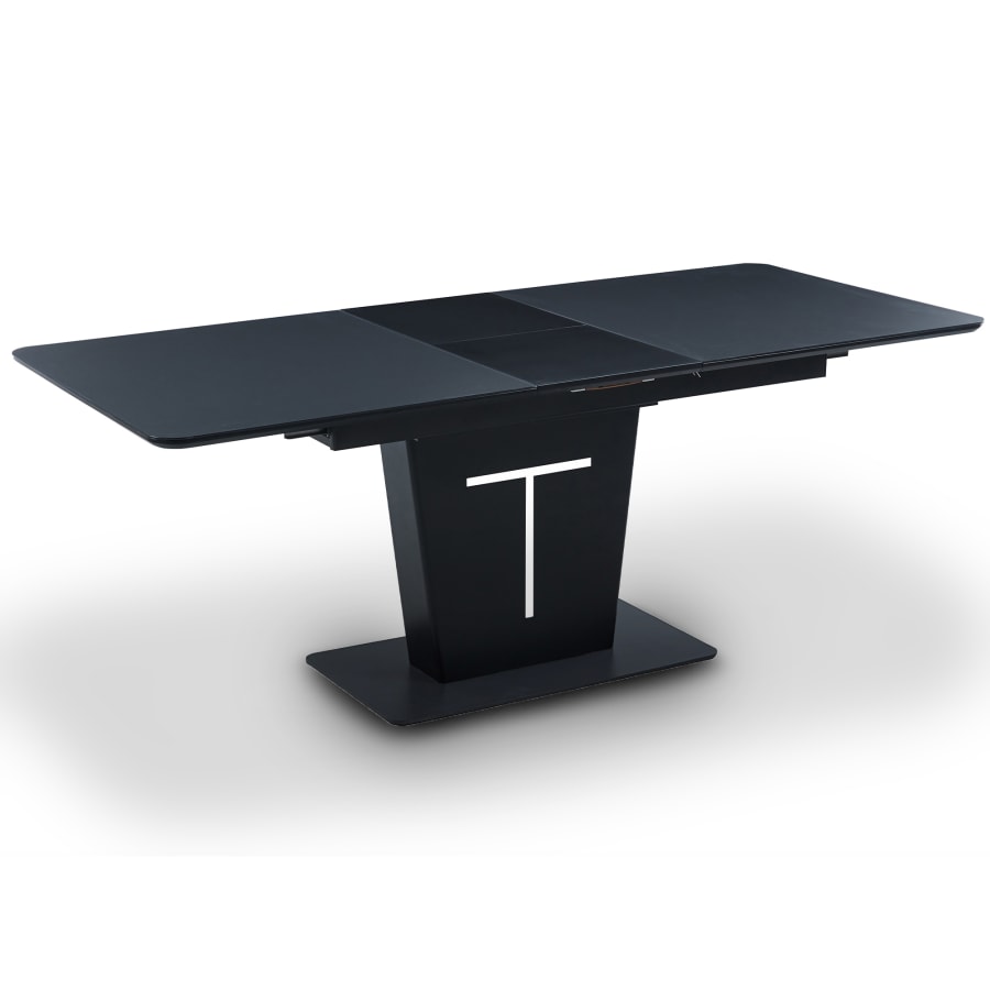 Table à manger rectangulaire extensible en verre trempé noir
