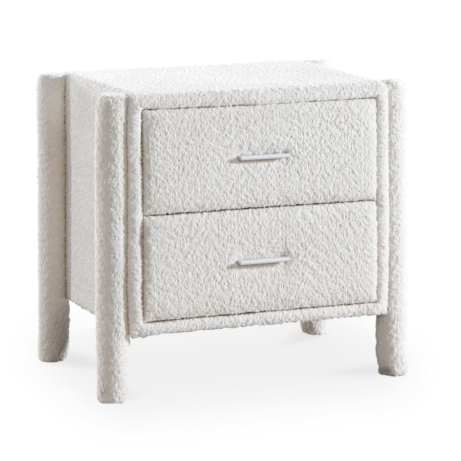 Table de chevet 2 tiroirs effet peau de mouton blanc
