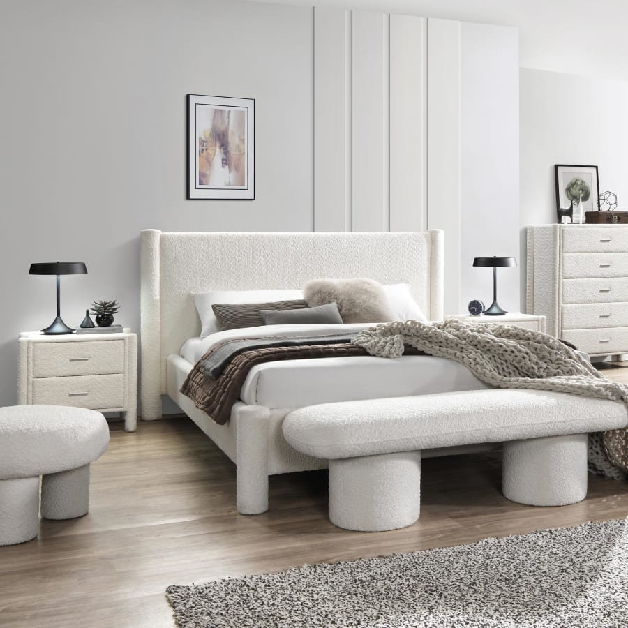 Table de chevet 2 tiroirs effet peau de mouton blanc