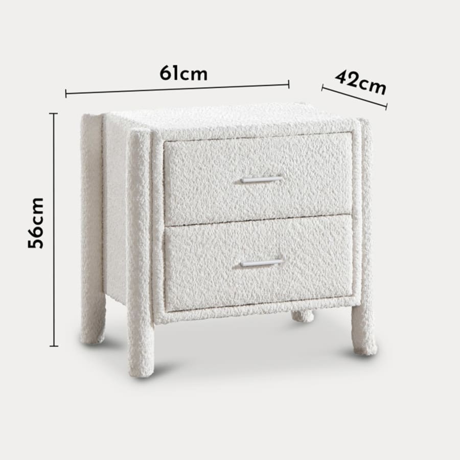 Table de chevet 2 tiroirs effet peau de mouton blanc