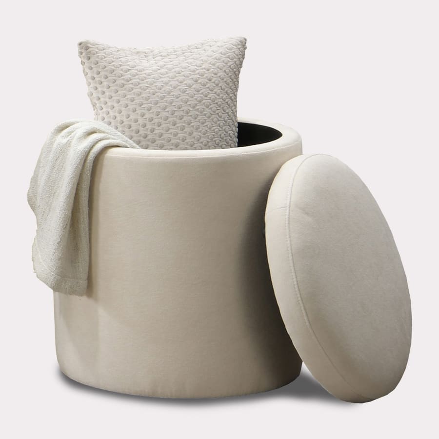 Pouf coffre effet peau de mouton beige