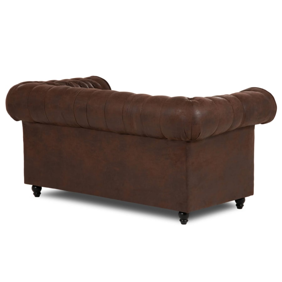 Canap&eacute; chesterfield 2 places en tissu microfibre vintage marron