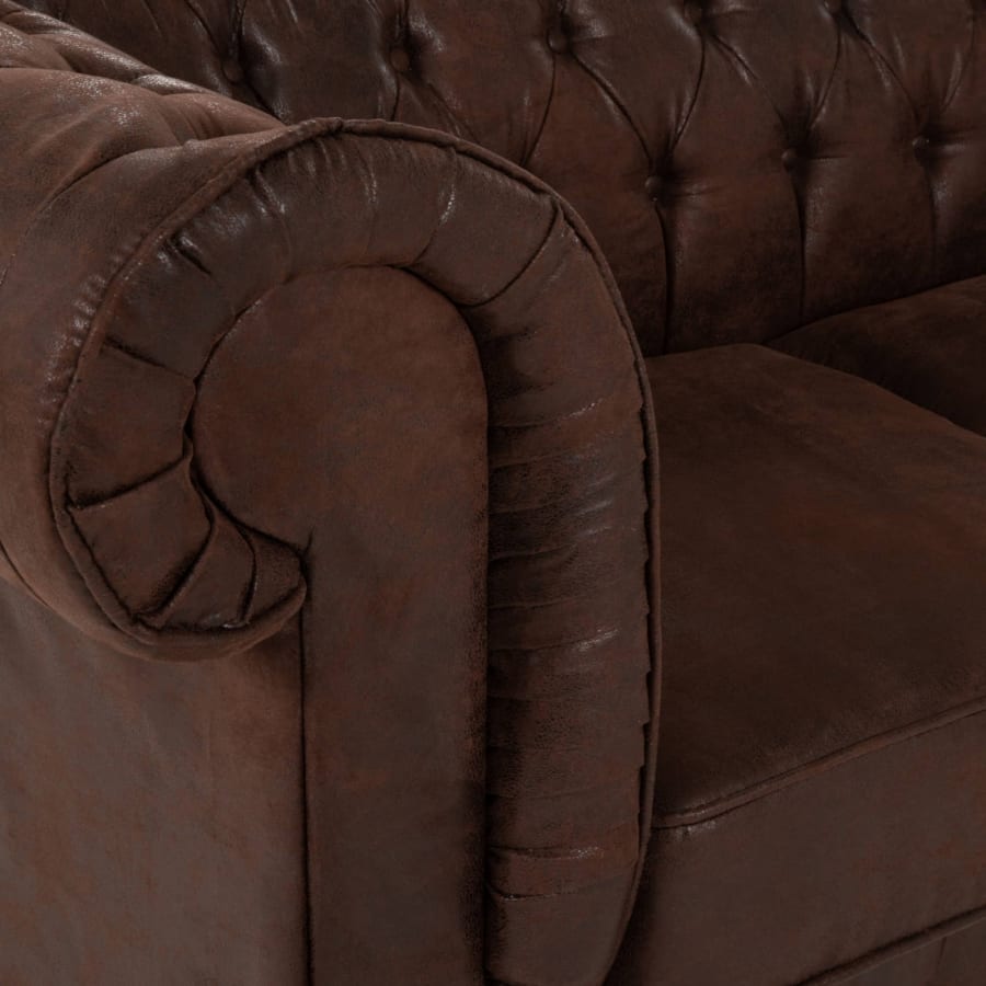 Canap&eacute; chesterfield 2 places en tissu microfibre vintage marron