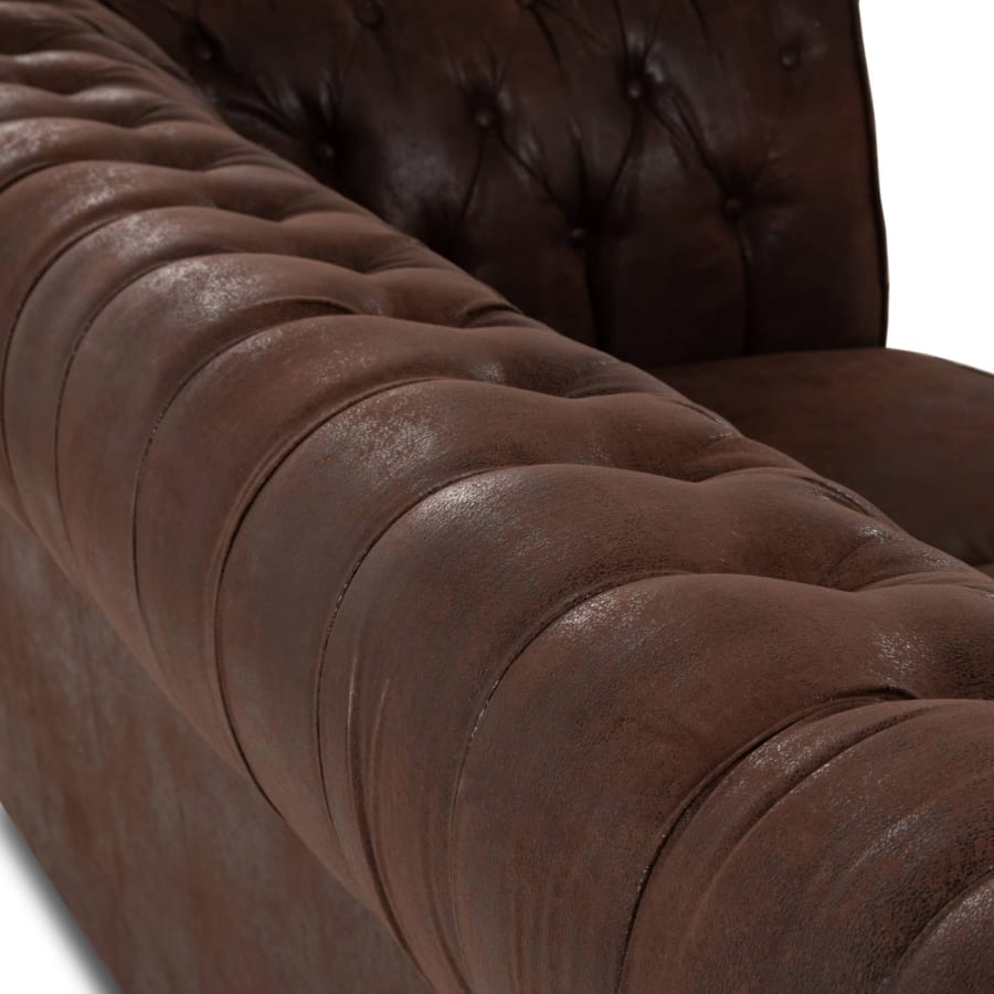 Canap&eacute; chesterfield 2 places en tissu microfibre vintage marron