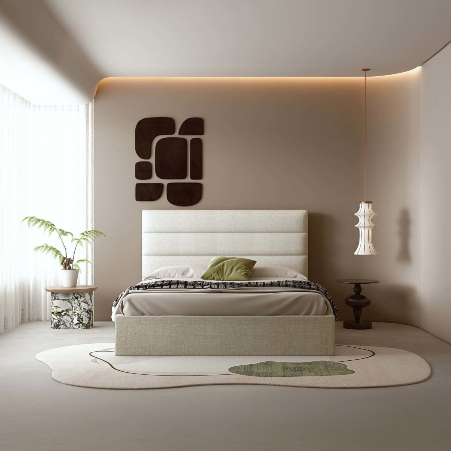 Lit coffre tissu lin beige 160x200 cm