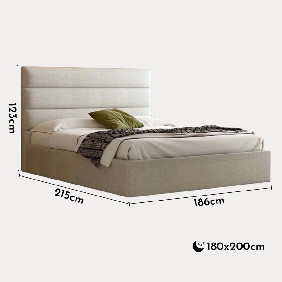 Lit coffre tissu lin beige 180x200 cm