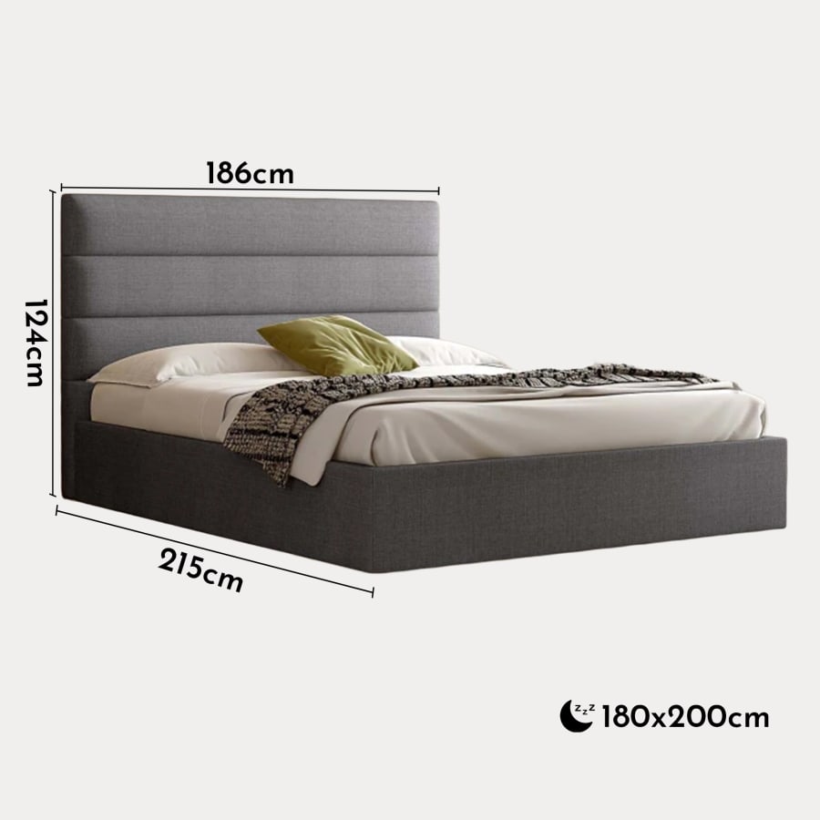 Lit coffre tissu lin gris 180x200 cm