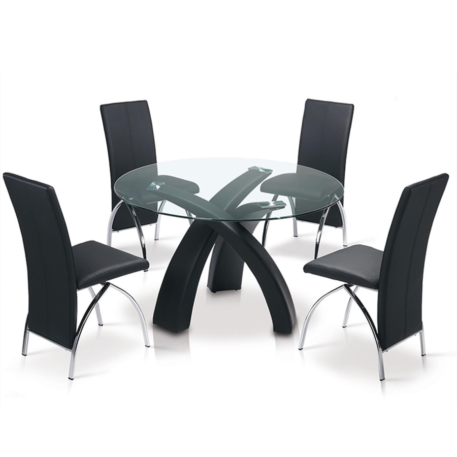 Table à manger ronde en verre avec piétement noir