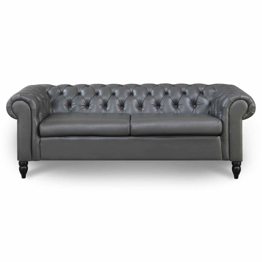 Canapé 3 places chesterfield en simili cuir gris