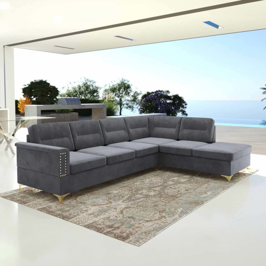 Canap&eacute; d'angle r&eacute;versible en velours gris