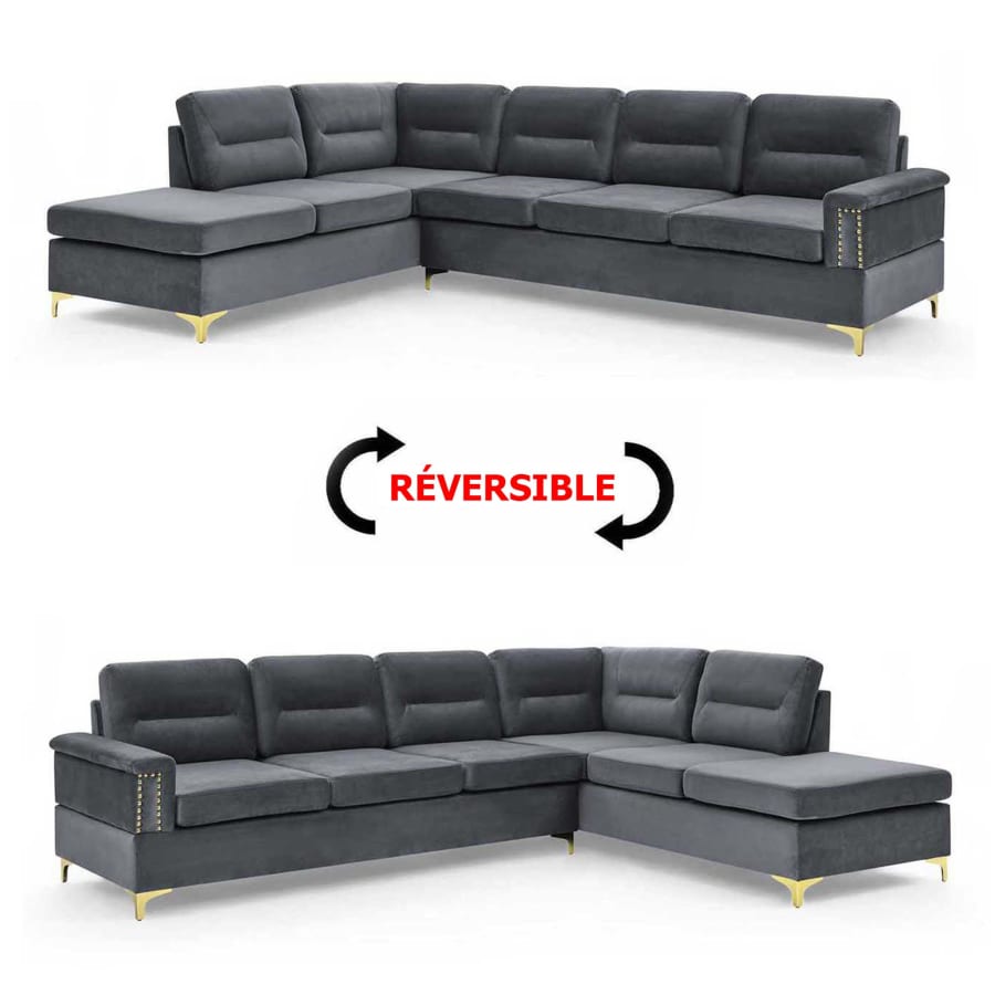 Canap&eacute; d'angle r&eacute;versible en velours gris
