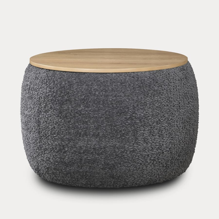 Pouf rond coffre effet peau de mouton gris fonc&eacute;