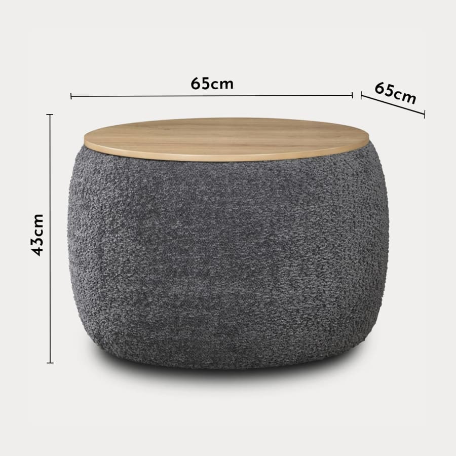 Pouf rond coffre effet peau de mouton gris fonc&eacute;