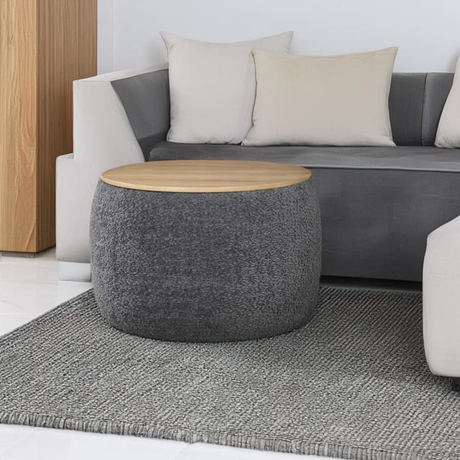Pouf rond coffre effet peau de mouton gris foncé