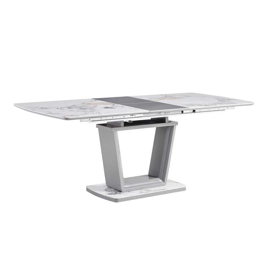 Table &agrave; manger extensible rectangulaire effet marbre blanc