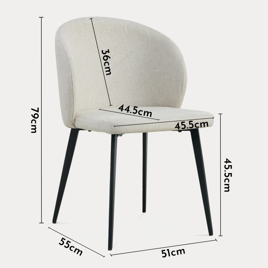 Lot de 2 chaises en tissu beige pi&egrave;tement m&eacute;tal noir