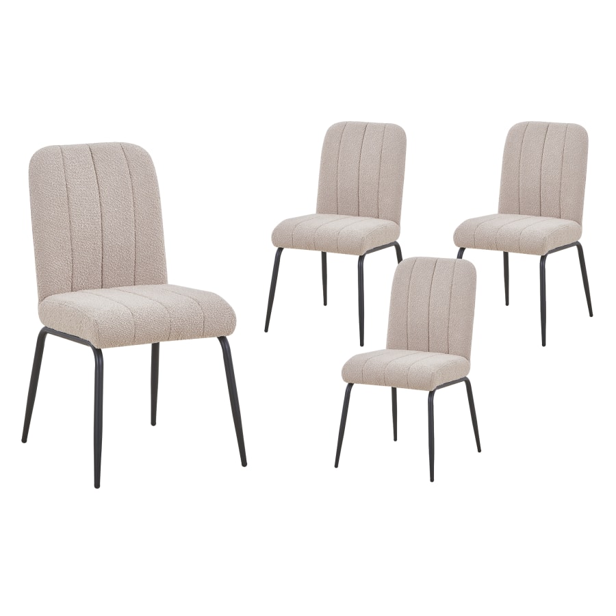 Lot de 4 chaises en tissu bouclette beige pieds en métal noir