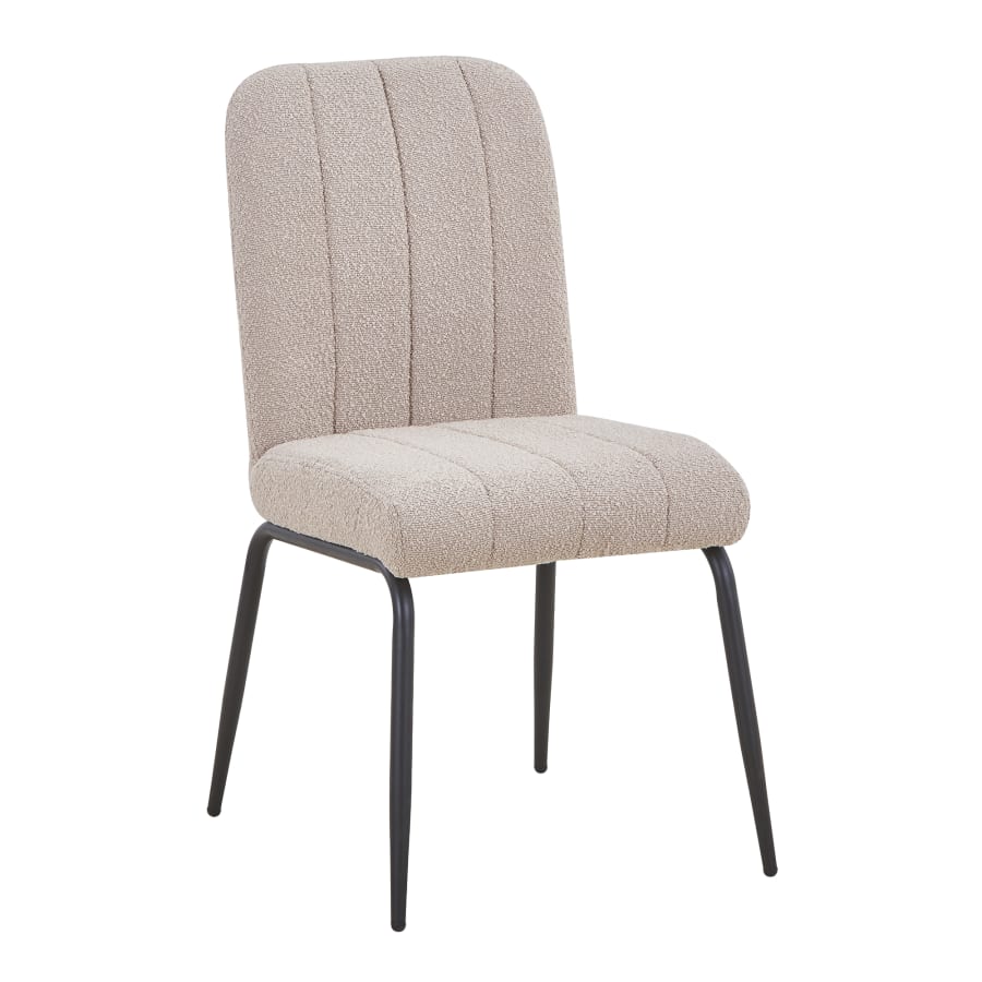 Lot de 4 chaises en tissu bouclette beige pieds en métal noir