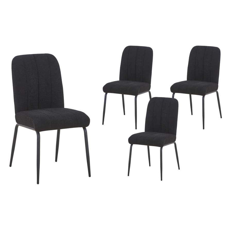 Lot de 4 chaises en tissu bouclette noir pieds en métal noir
