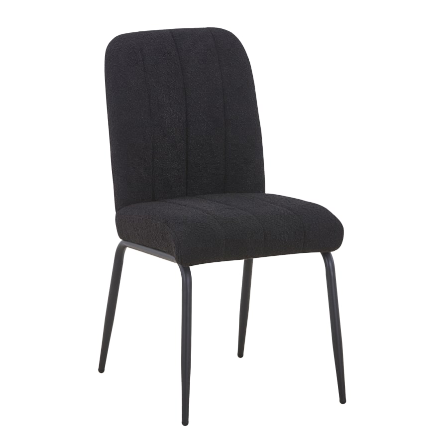 Lot de 4 chaises en tissu bouclette noir pieds en métal noir