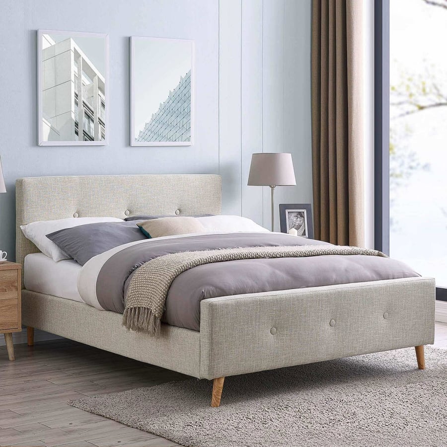 Lit scandinave 180x200 cm en tissu beige