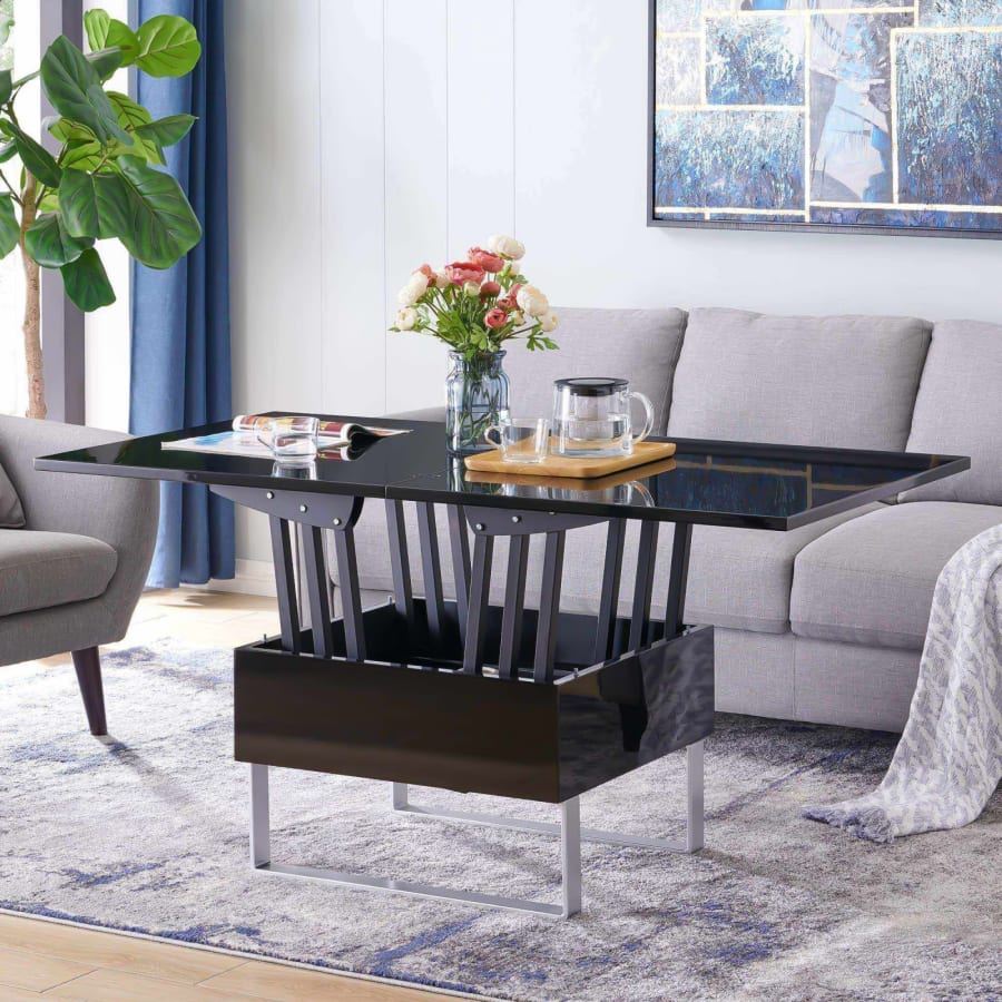 Table basse multifonction relevable laqu&eacute; Noir