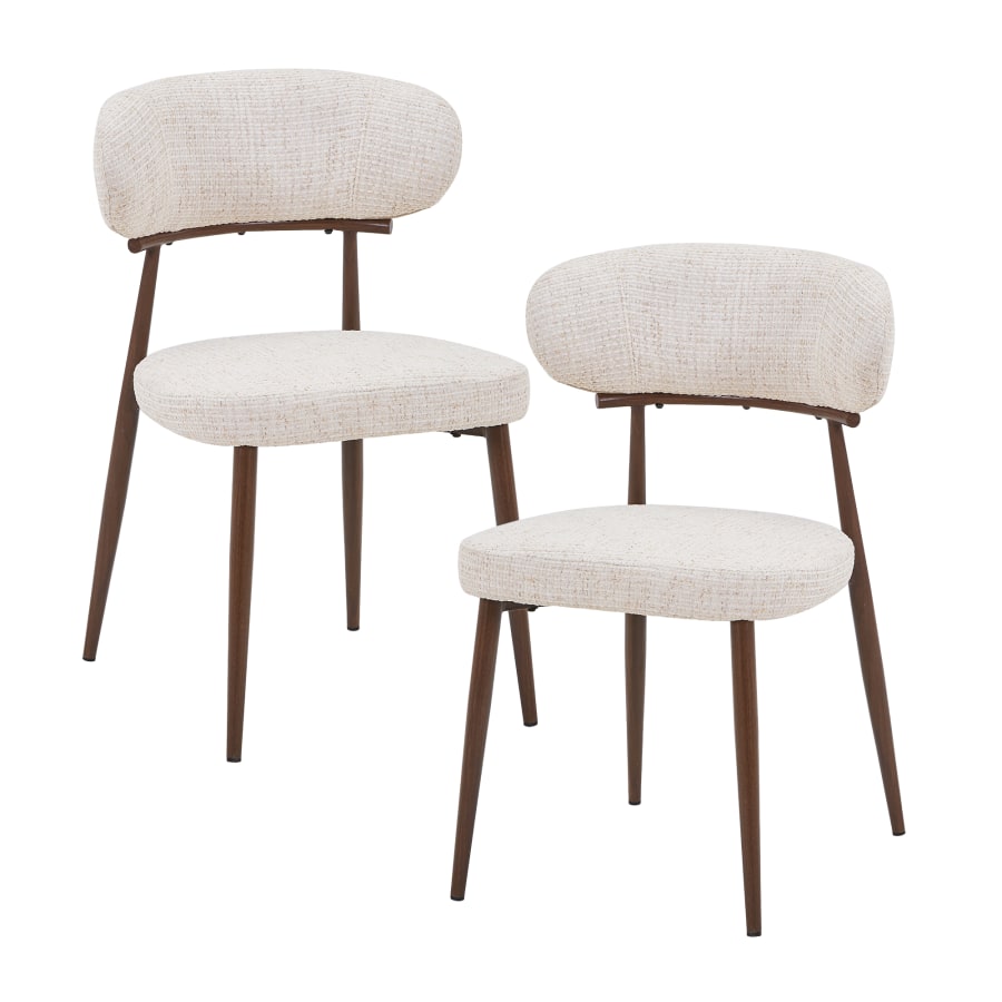 Lot de 2 chaises en tissu beige pieds couleur bois fonc&eacute;
